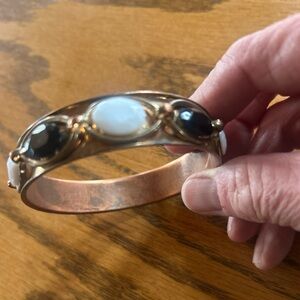 Vintage Gold & Copper Tone Cabochon Bangle - Copper over metal